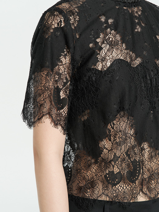 CANDIS BLACK  LACE CROP BLOUSE