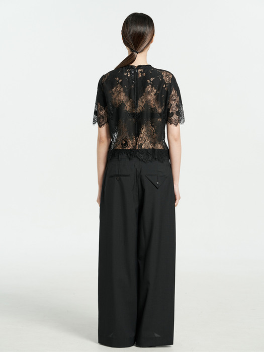 CANDIS BLACK  LACE CROP BLOUSE