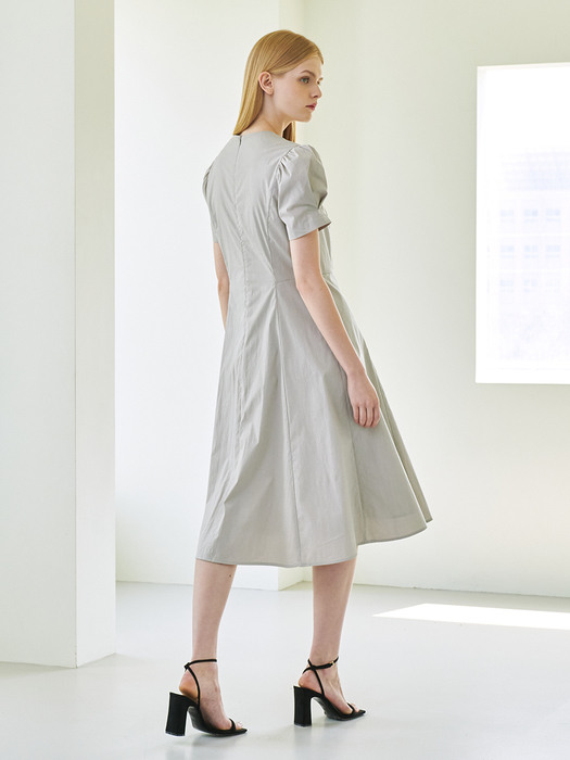 Square Neck Shirring Dress - Gray