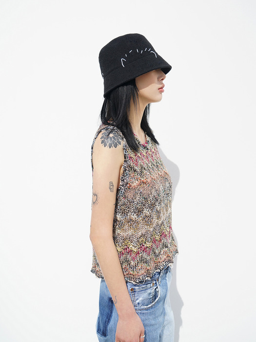 Hand Stitch Bucket Hat / Black