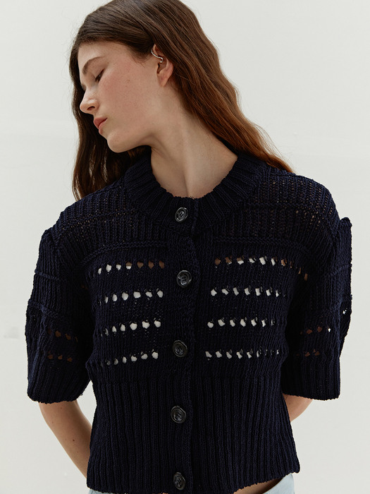 TWR NETTING PUFF KNIT CARDIGAN NAVY