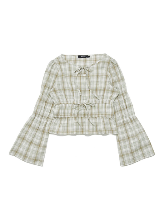 셔링 체크 끈 블라우스 SHIRRING CHECK STRING BLOUSE