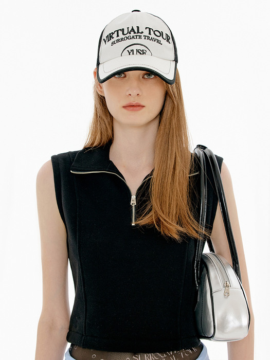 COLOR BLOCK MESH BALL CAP - IVORY/BLACK