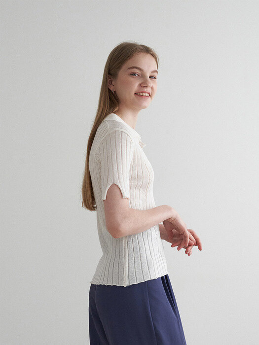 Ribbed button half sleeve knit - 4 color