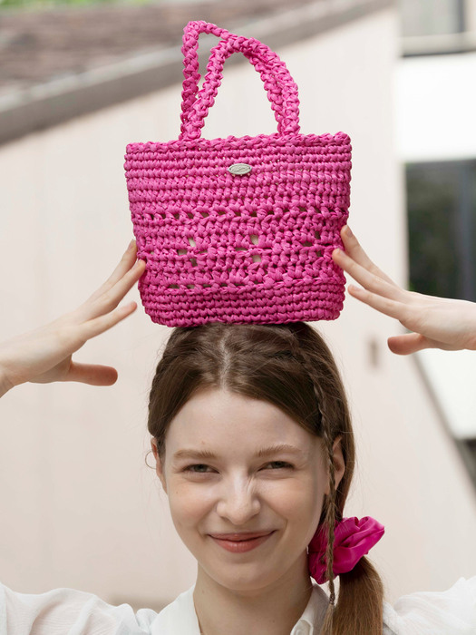 No.62 / Lily Raffia Mini Tote Bag _ Pink (릴리 라피아 미니 토트백 크로쉐백 라탄 니트가방)