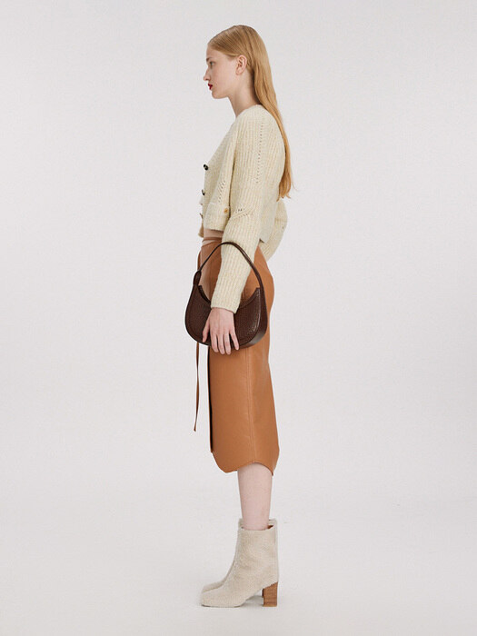 FAUX LEATHER SIGNATURE DETAIL LOW RISE SKIRT (CAMEL)