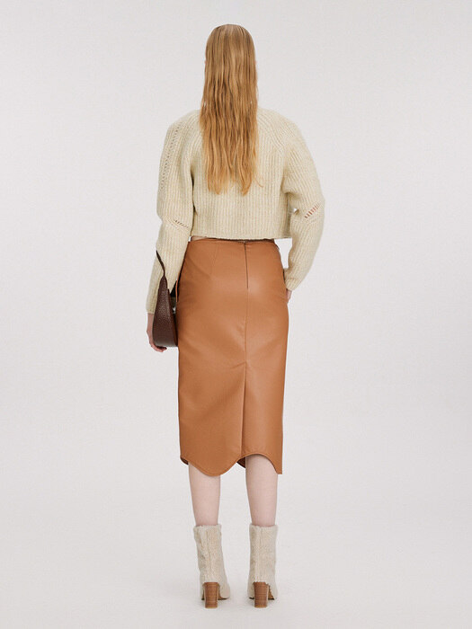FAUX LEATHER SIGNATURE DETAIL LOW RISE SKIRT (CAMEL)