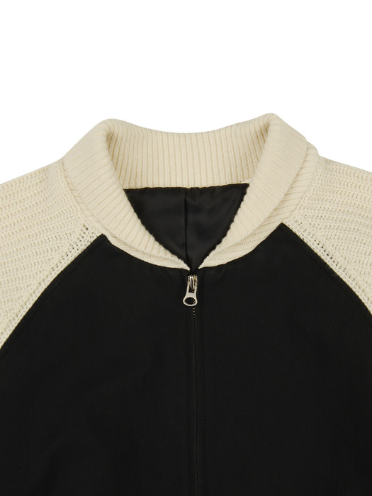 KNIT MIXING LEATHER JUMPER IN BLACK