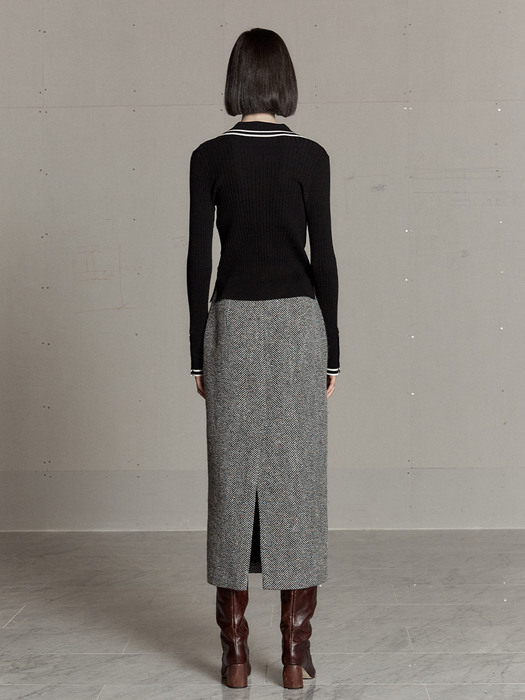 SOPHIA Tweed Wool Long Skirt_Black