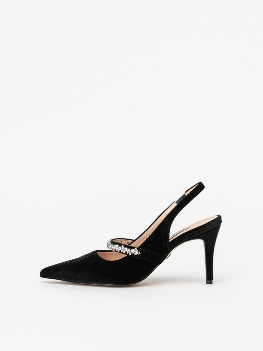 Emilion Jewel Strap Slingbacks in Black Velvet