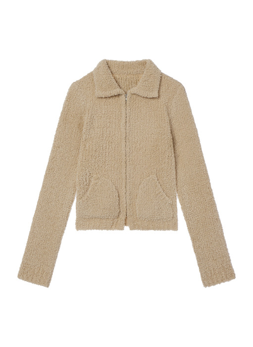 WOOLLY KNIT ZIP UP JACKET, BEIGE