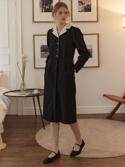 Classic Pearl Button Dress - Black