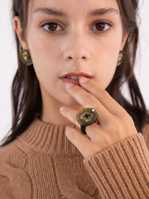 Merry,Motive signature button with knit ring (Khaki)