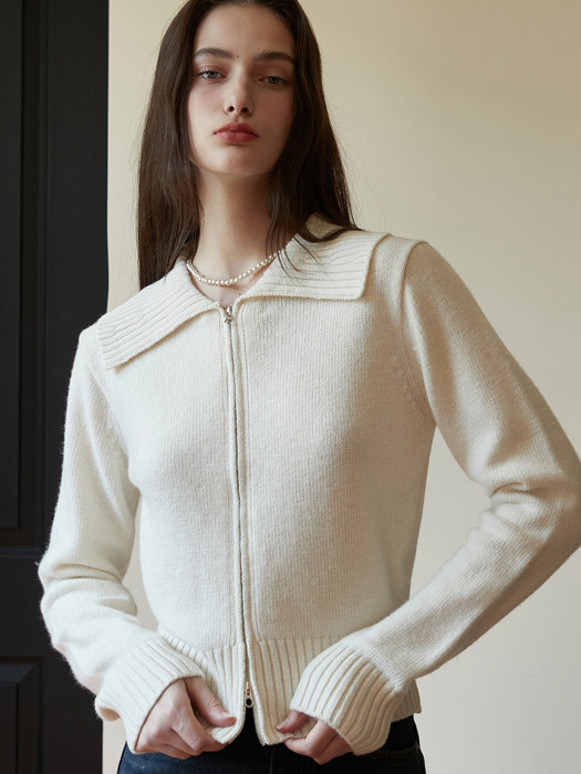 AD016 merino wool collar 2way zip-up knit (ivory)