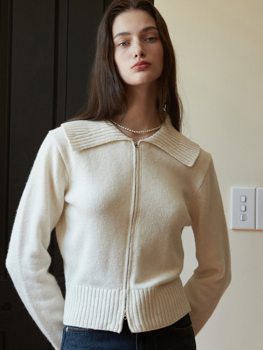 AD016 merino wool collar 2way zip-up knit (ivory)