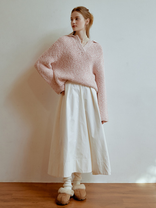 Curved collar mix knit (pink)