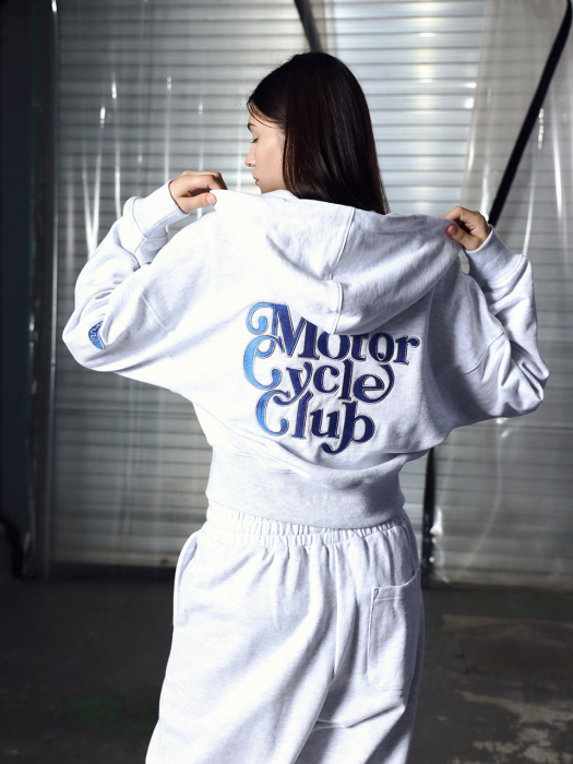 MOTORCYCLE CROP HOOD ZIP-UP (WHITE MELANGE)