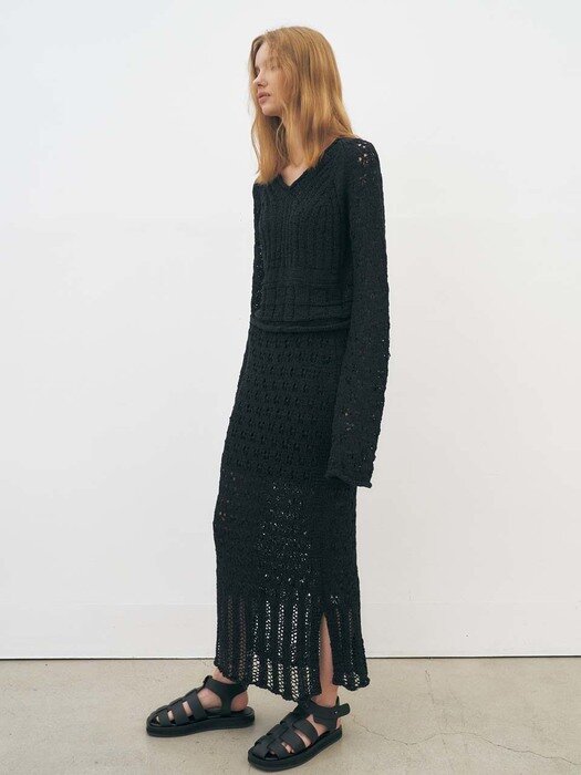 Crocher Knit Skirt, Black