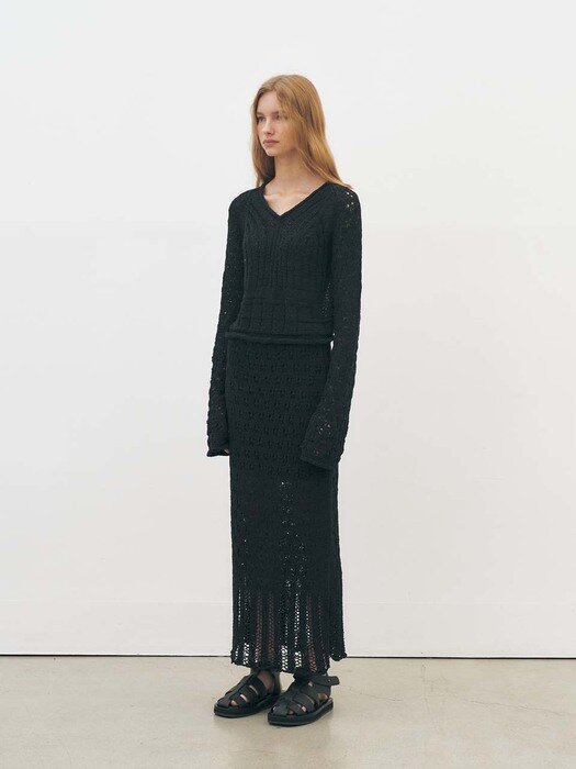 Crocher Knit Skirt, Black