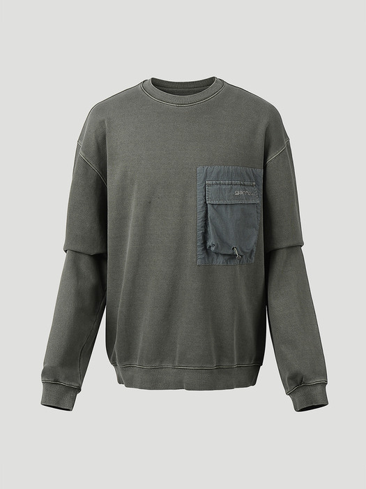 Solid pocket pigment Sweatshirts (Khaki)