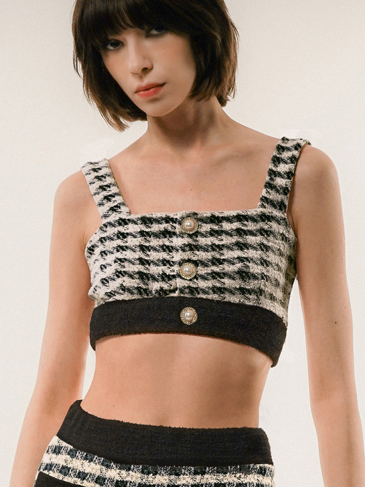 Gingham Boucle Cropped Knit Top(Black)_UTW-SC15