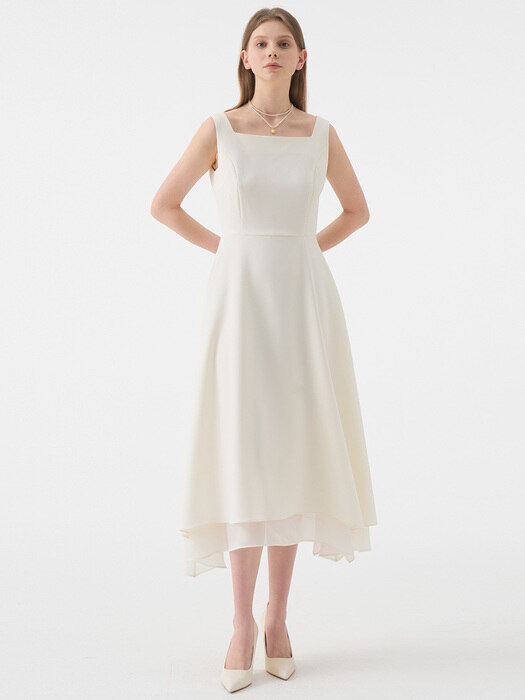 ARMIS Square neck Sleeveless Flared Dress_Ivory