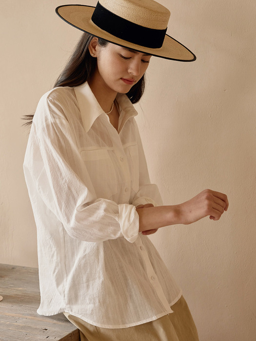 H See through Pocket Shirt_White Stripe