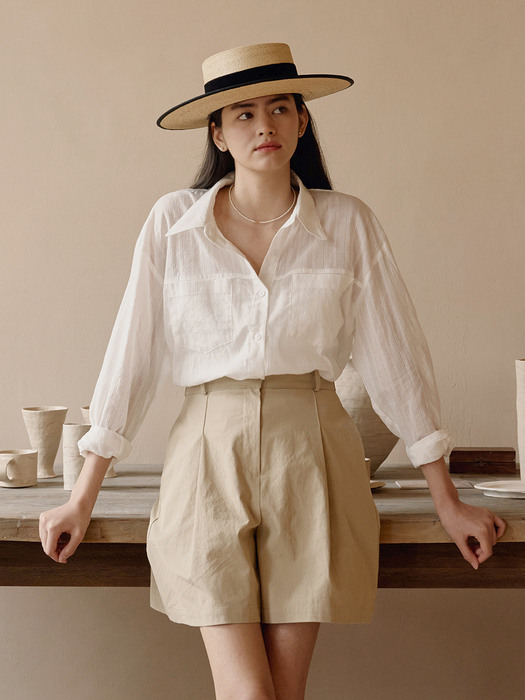 H See through Pocket Shirt_White Stripe