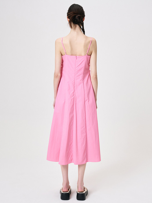 Slip Heart Neck Shirring Dress, Pink