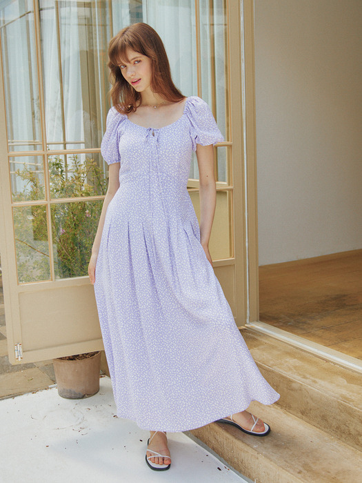 HEART NECK PLEATS DETAIL MAXI DRESS_LAVENDER