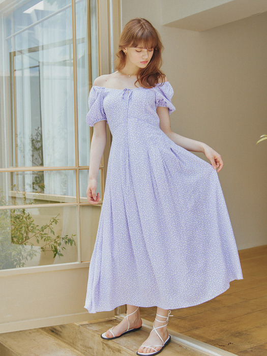 HEART NECK PLEATS DETAIL MAXI DRESS_LAVENDER