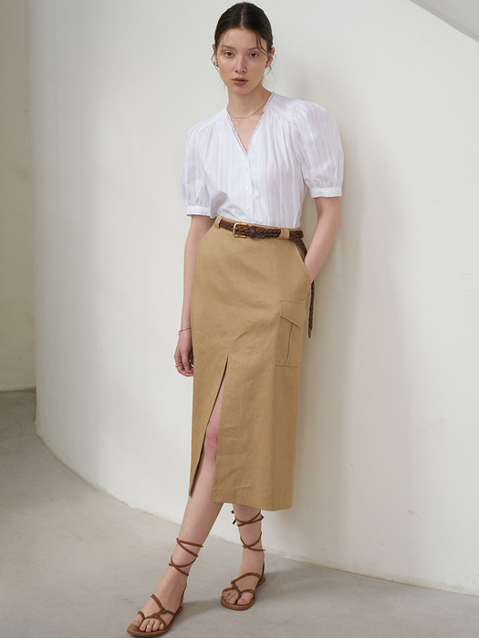 Olivia Pocket Slit Skirt (Sandal Wood)