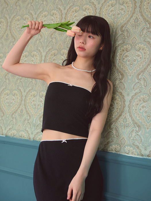 rose ribbon midi skirt (black)