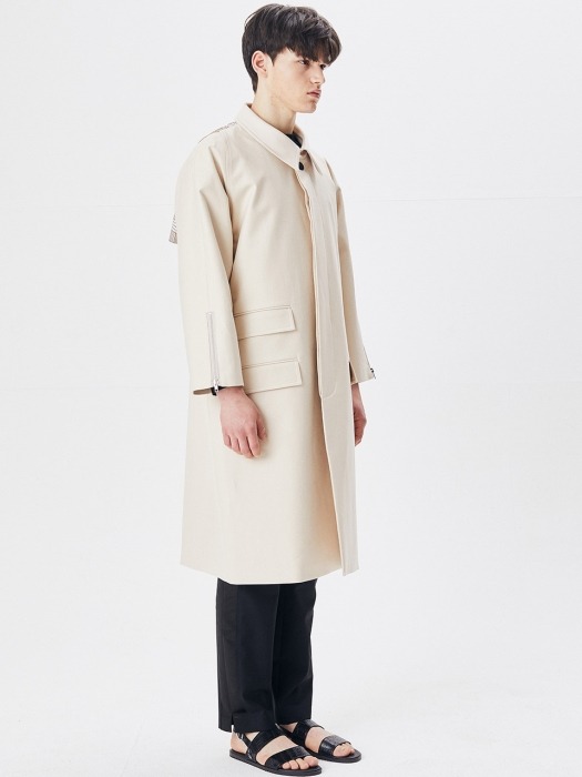 BEIGE COTTON TAILORED BALMAKHAN FLAB TRENCH COAT