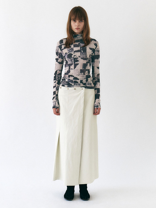 Unbalance Pleats Skirt (White)