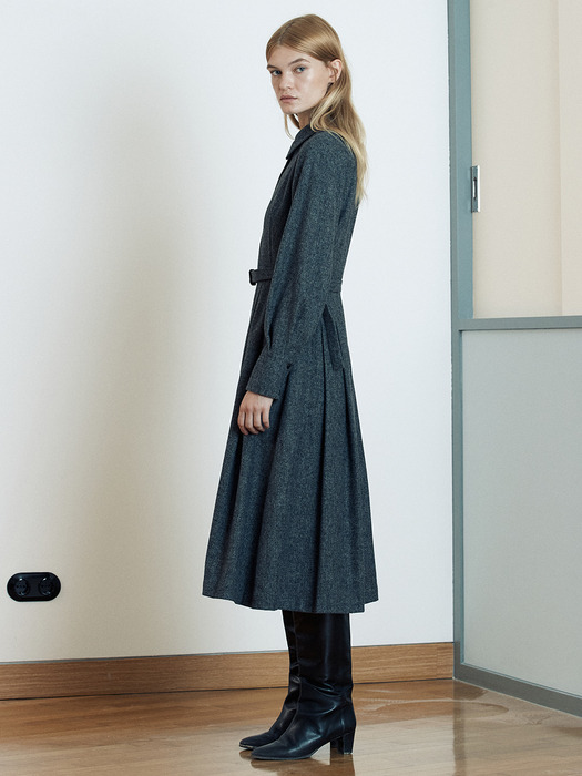 [Day-Wool] Wool-blend Belted Shirt Dress