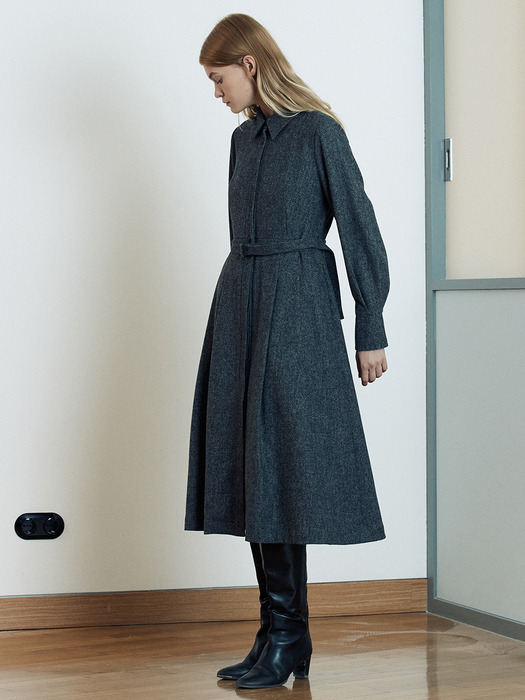 [Day-Wool] Wool-blend Belted Shirt Dress