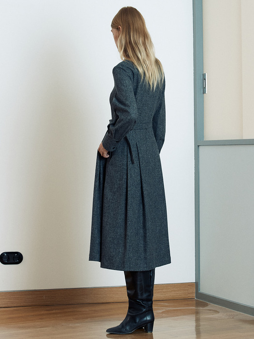 [Day-Wool] Wool-blend Belted Shirt Dress