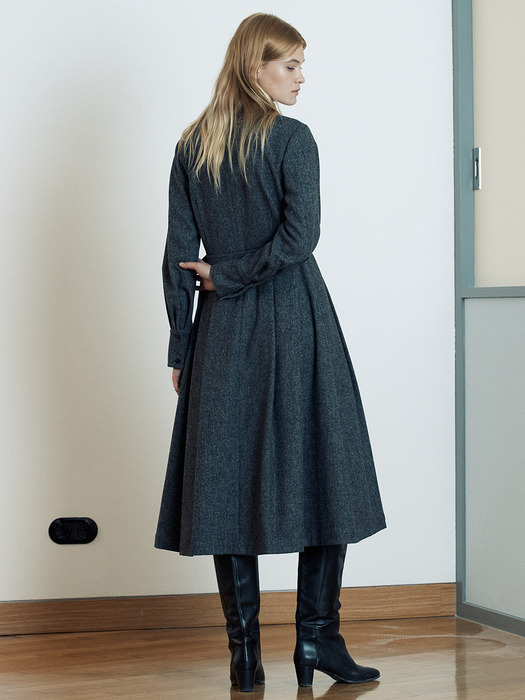 [Day-Wool] Wool-blend Belted Shirt Dress