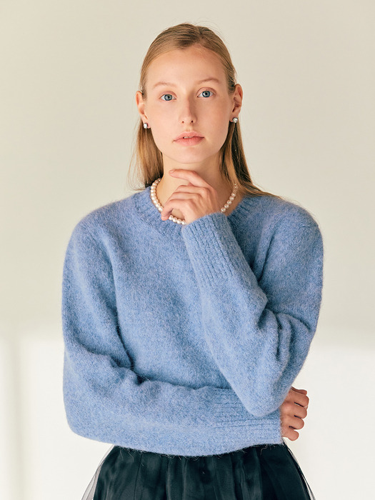 AIDY Round neck alpaca wool knit top (Blue)