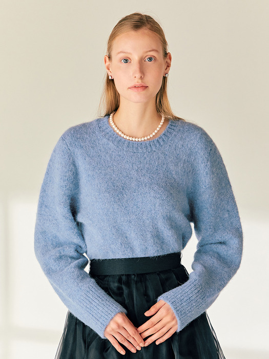 AIDY Round neck alpaca wool knit top (Blue)