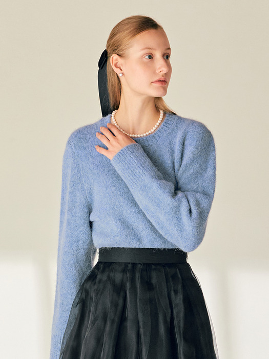 AIDY Round neck alpaca wool knit top (Blue)
