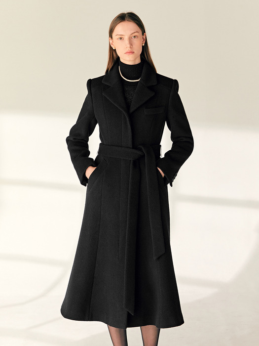 ALYVIA Mermaid wool belted coat (Black)