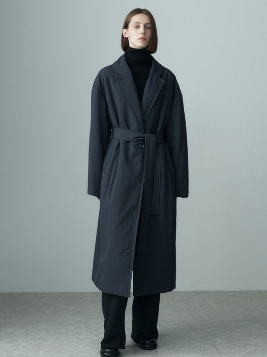 LAPEL NECK BELTED PUFFER COAT
