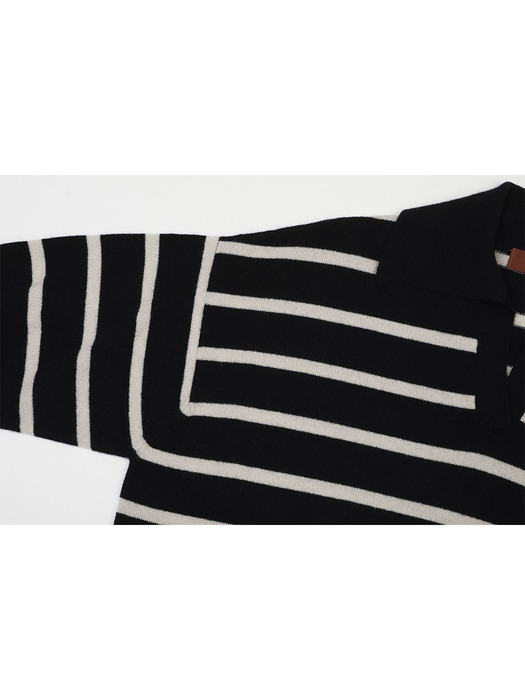 Cashmere Stripe Open Collar Sweater