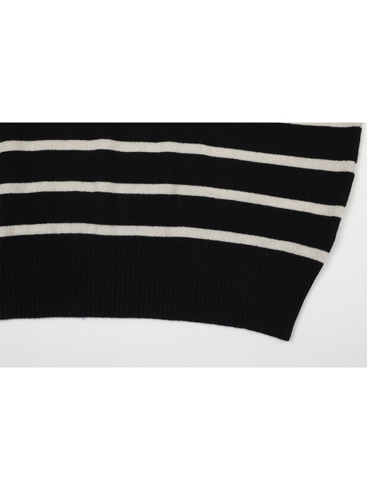 Cashmere Stripe Open Collar Sweater