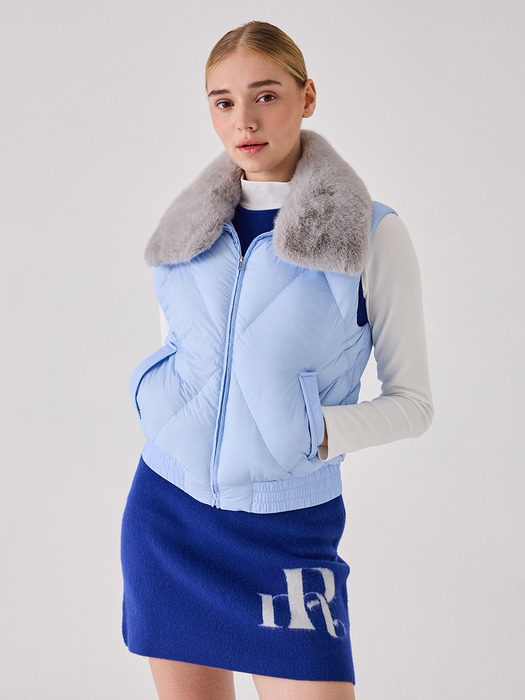 FUR TRIM DOWN VEST - SKY BLUE