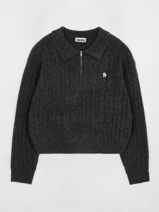 Cozy Twisted Half Zip-up Knit Charcoal