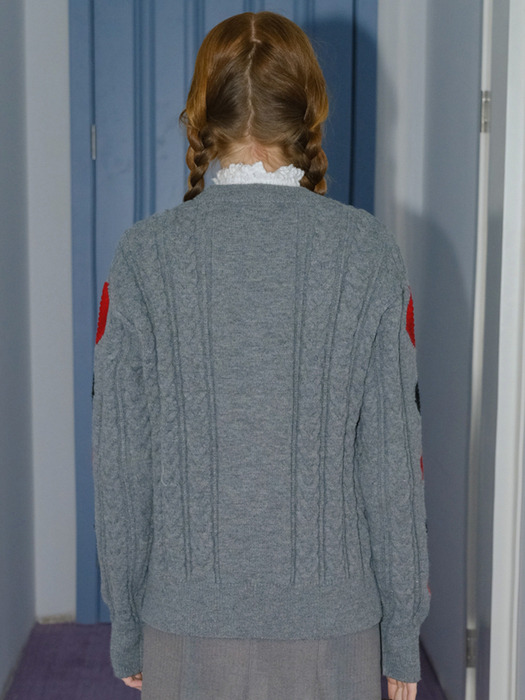 Cest_Rhombus cable sweater_GRAY