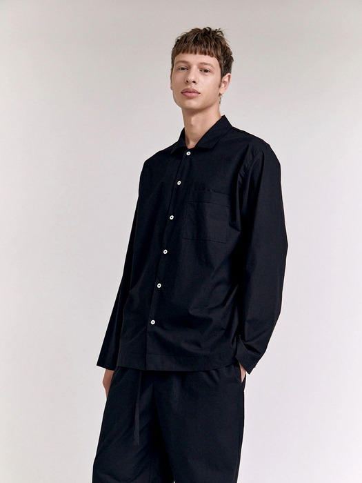 [Hanssem] 100% Cotton Pajamas for Unisex (Black Long Pants Set)